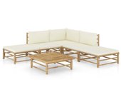 Vidaxl set de muebles de jardín 6 piezas bambú y cojines blanco crema