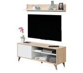 Mueble tv con estante lira blanco artik (blanco mate) - roble canadian 135 x 50 x 40 cm