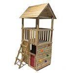 Parque infantil masgames tibidabo l techo de madera casita con escalada: casita en la base y pared de escalada