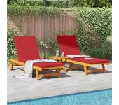 Tumbonas con ruedas vidaxl 2 pcs, mesa y cojín de madera maciza de acacia