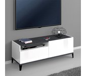 Mueble de tv salón 120 x 40 cm compartimento cajón blanco brillante pizarra gerald