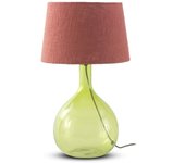 Lámpara de sobremesa cristal verde con tulipa de algodón terracota
