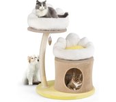 Árbol pequeño para gatos 83 cm, diseño de flores, con 2 perchas, cómodo condominio para gatos, con revestimiento de sisal, bola colgante interactiva