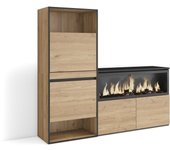 Amueblate online, zapatero, armario zapatos botas, 167x145x35 cm, dormitorio, habitación, chimenea eléctrica, roble
