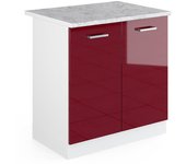Vicco mueble bajo para el fregadero r-line, rojo burdeos alto brillo, 80 cm con puertas, con encimera