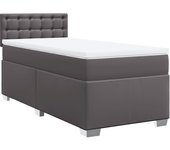 Cama con somier tapizado y colchón de polipiel gris 90x200 cm