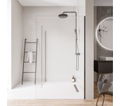 Bernstein - 2 mamparas de ducha de esquina italianas 90x200cm + 90cm, cristal nano 10mm, perfil pared inox negro mate, sin perfil de suelo - ex102