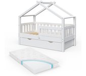 Vitalispa cama en forma de casa design, blanco, 70x140 cm con cajón y colchón