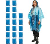 Relaxdays pack 20 chubasqueros desechables, ponchos de lluvia con capucha, chaquetas antilluvia emergencia, unisex, azul