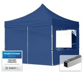 3x3 m carpa plegable, economy aluminio 32mm, 4 laterales con ventanas panorámicas, azul