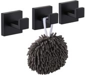 Paquete de 3 ganchos para batas y toallas, ganchos y percheros para el hogar, accesorios de baño de acero inoxidable montados en la pared, negro mat
