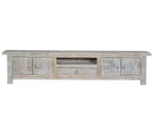 Mueble tv en madera de mango blanco envejecido 44x230x50