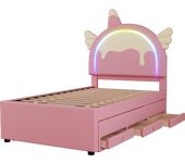 Cama infantil en forma de unicornio, con cama extraíble, material pu, rosa, 90x200cm