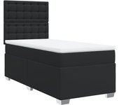 Cama con somier tapizado y colchón de polipiel negra 90x190 cm