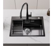 Cecipa max fregadero de cocina de inox de 1 seno 60×45cm - fregadero de 1 seno negro con cesto de drenaje - fregadero de gran capacidad, modelo ue