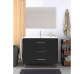 Mueble de baño ribera de 3 cajones incluye lavabo y espejo - grafito 90 x 45 cm seno centrado