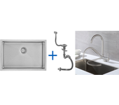 Fregadero cocina 1 bandeja 70*44*19cm, para empotrar/fleur/sous-plan, con sifón/trop-plein,cepillado+mezclador cocina acero inoxidable 304 plegable