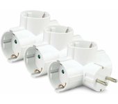 Garza - pack 3 adaptador de enchufe triple lateral con toma de tierra, 3 tomas shuko, forma t, protección infantil, blanco