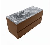 Mondiaz vica dlux 110cm mueble de baño color rust con 2 cajones. con lavabo cloud izquierda sin orificios color lava