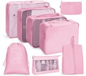 Juego de 8 bolsas de cosméticos para maletas, organizadores ligeros para embalaje de viaje, bolsa para ropa interior, color rosa