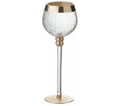 Farol de vidrio dorado con pie en forma de bola agrietada de 9.5x9.5x25 cm