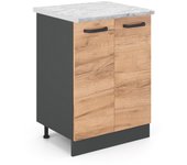 Vicco mueble bajo de cocina r-line, roble dorado, 60 cm et mármol