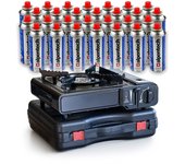 Hornillo de gas portátil 2200w + 28 cartuchos de gas butano 250gr camping brixo