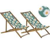 Beliani conjunto de 2 hamacas plegables anzio con telas de recambio motivo floral madera de acacia marrón claro