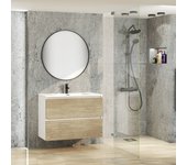 Conjunto de baño jax | mueble suspendido | 90 cm blanco - nature | dos cajones | lavabo encastrado | no incluye espejo | mueble montado | plusbaño