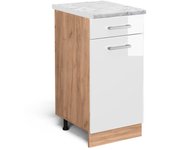 Vicco mueble bajo de cocina r-line, blanco alto brillo, 40 cm et mármol