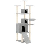 Rascador para gatos con postes de sisal gris claro 175 cm