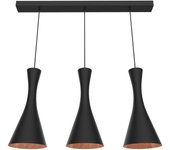 Lumicom | jaqueline lineare lámpara pendiente, 3x e27, max 42w, metal, negro mate/hoja de cobre, l.90cm x h.45cm