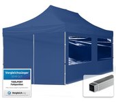 3x6 m carpa plegable, economy aluminio 32mm, 4 laterales con ventanas panorámicas, azul