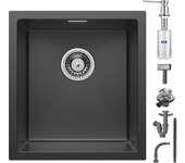 Cecipa max fregadero bajo encimera de inox 40*44*19 cm - fregadero 1 seno negro + dispensador de jabón de cocina cepillado con recipiente de 300ml