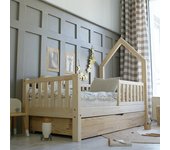 Cama cabaña 90x190 con barandilla somier y cajón lorine madera