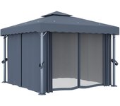 Cenador con cortina gris antracita aluminio 3x3 m
