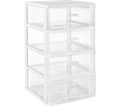 Com-fort house | cajonera apilable de plástico | modelo transparente | color blanco | modelo de 4 cajones | cajones de almacenamiento modular