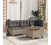 Mesa de jardín gris 55x55x36 cm trenzada de resina y madera de acacia