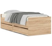 Estructura de cama de roble sonoma con cajones 90x200 cm