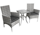 Jardí conjunto muebles jardín exterior set bistro ratán gris claro 2 personas dos plazas mesa con tablero vidrio