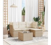 Juego de sofás jardín con cojines 5 piezas | conjunto de jardín de ocio | set de comedor de jardín ratán sintético beige cfw253025