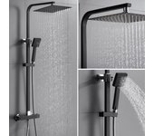 Auralum max columna de ducha termostática 38°c negro sistema de ducha para cuarto de baño diseño único conjunto de ducha, modelo eu