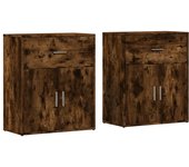 2 piezas aparador | aparador de comedor | armario de cocina de madera de ingeniería roble ahumado 60x31x70cm cfw62045