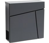 Wiltec buzón de diseño v23 antracita 370 x 105 x 370 mm, de pared con cerradura y hueco para el periódico, de acero con recubrimiento en polvo