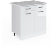 Vicco mueble bajo de cocina r-line, blanco alto brillo, 80 cm , et mármol