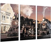 Antigua estacion de tren, trenes antiguos, impresión fotográfica sobre madera, cuadro moderno decorativo