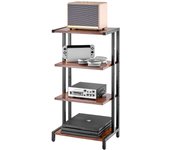 Vevor soporte multimedia madera audio y vídeo de 4 niveles con luz led reproductor de dvd/decodificador cable/consola juegos, altura ajustable, marrón