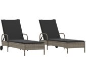 Pack 2 uds tumbona | silla de jardíns con cojines ratán sintético gris cfw56594