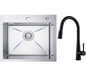 Cecipa max fregadero de inox de 1 seno 50×45 cm fregadero de cocina cepillado + grifo monomando con ducha extraíble, 3 modos de salida de agua, negro