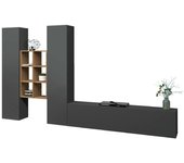 Mueble de pared acuto, mueble de salón con mueble tv de 3 puertas, mueble de salón multiusos, 100% made in italy, 320x30h180 cm, antracita y arce